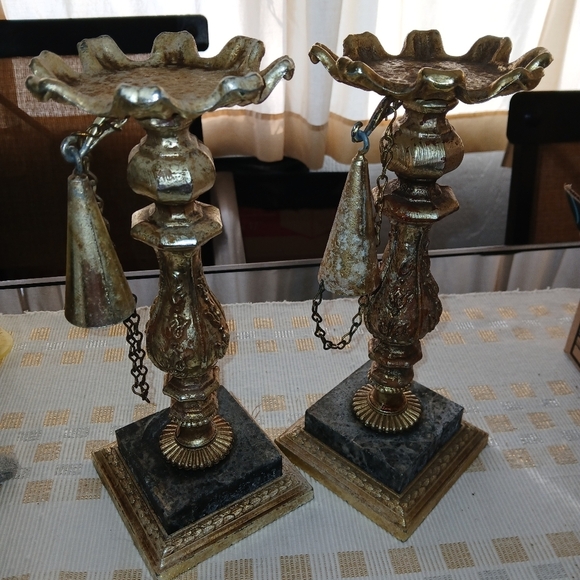 Dilly MFG Co Vintage gilded metal and marble pillar candleholders vintage - Picture 2 of 8